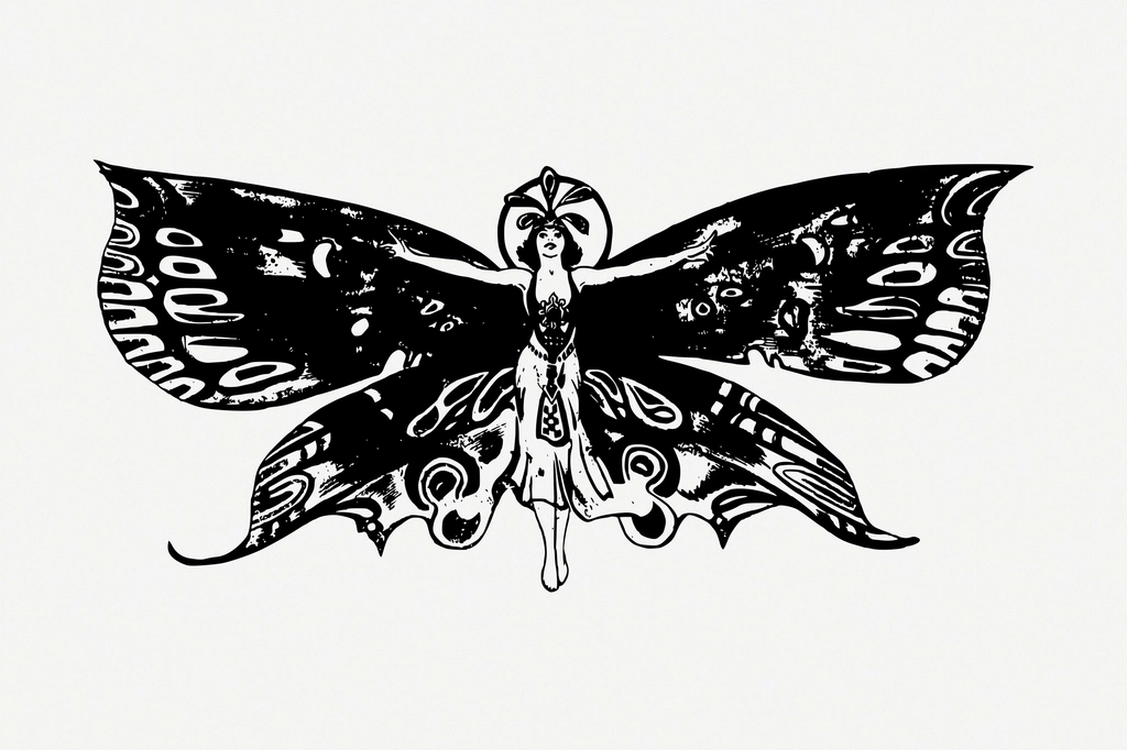 Butterfly fairy drawing, vintage mythical